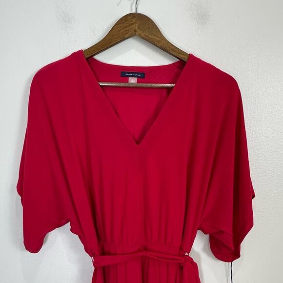 Tommy Hilfiger Red Matte Jersey Pleated Midi Dress Size 2 - Picture 5 of 11